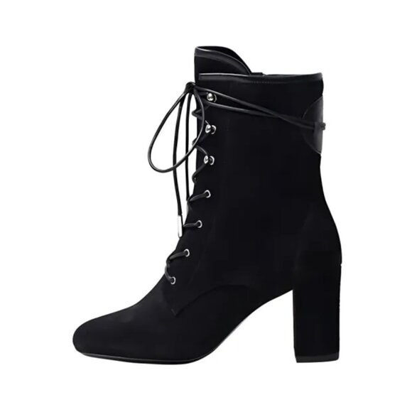 Longchamp NWOT Black Suede Lace Up Boots Sz 41 10 US